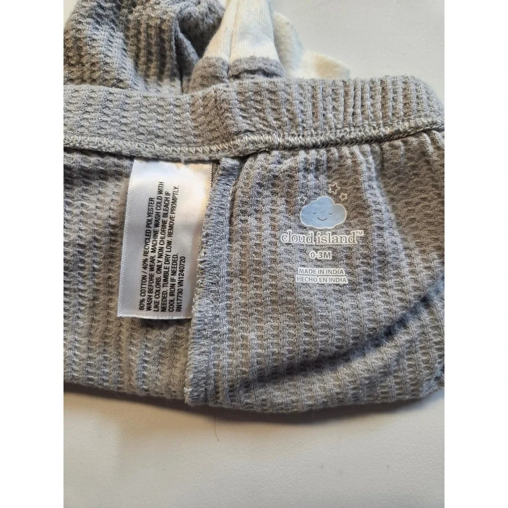 Cloud Island Baby 0-3M Gray Waffle Knit Shirt and Pants Pajama Set